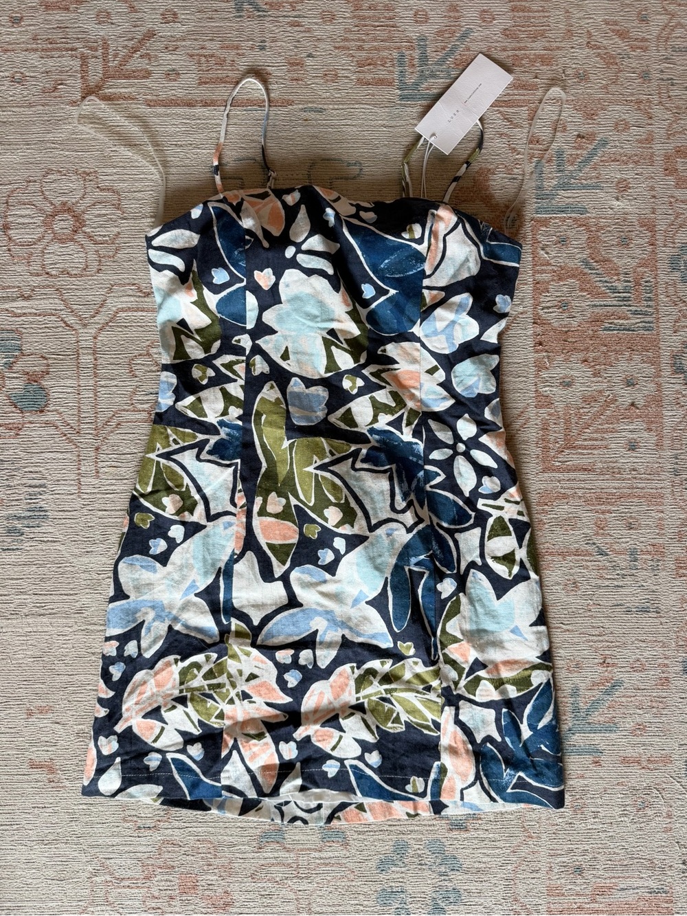 Floral Print Spaghetti Strap Mini Dress in Navy and Pastel